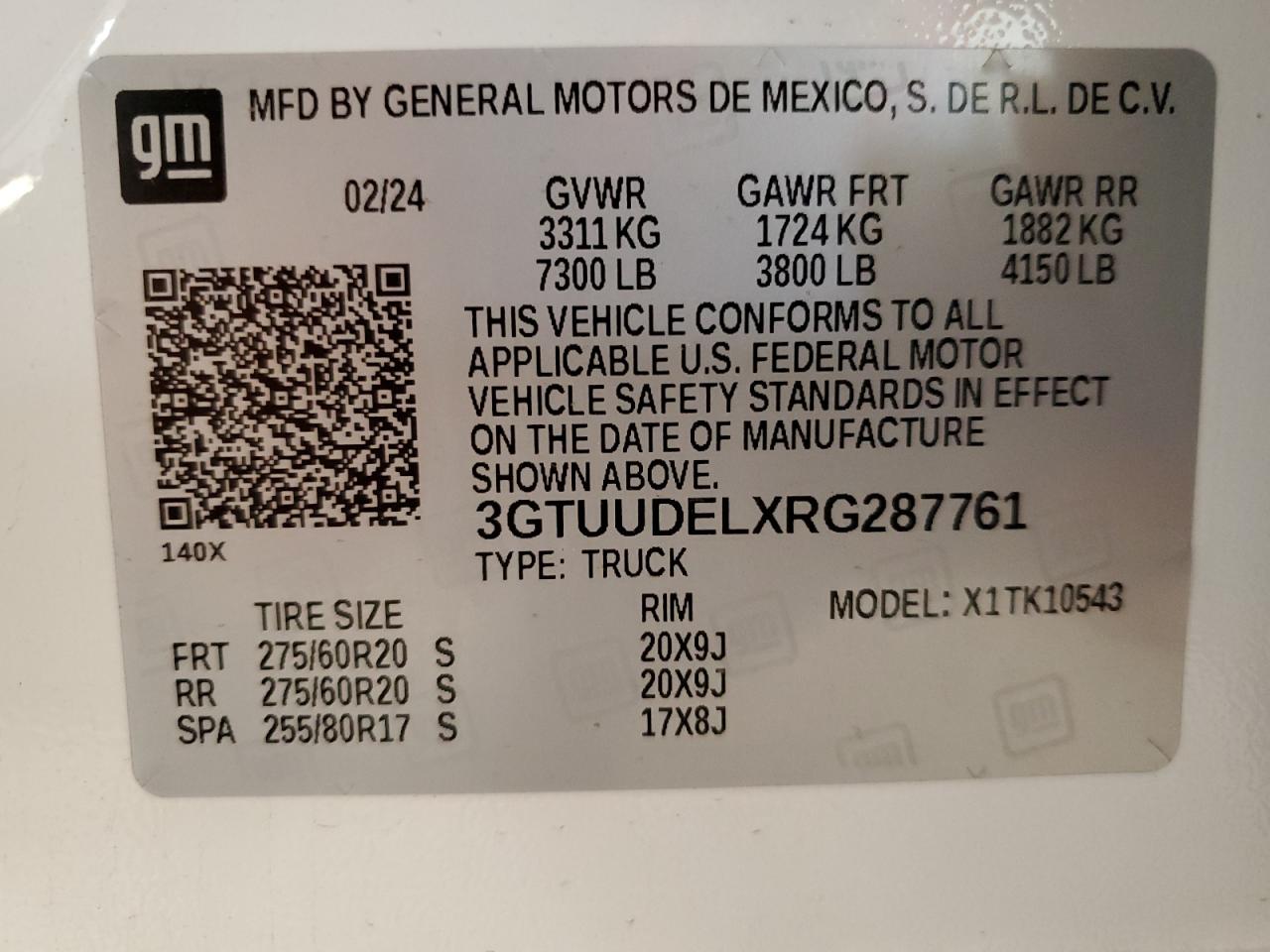 2024 GMC Sierra K1500 Slt VIN: 3GTUUDELXRG287761 Lot: 92750305