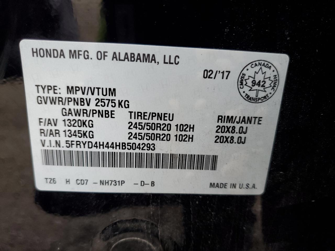 2017 Acura Mdx Navi VIN: 5FRYD4H44HB504293 Lot: 90477625