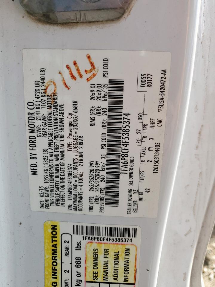 2015 Ford Mustang Gt VIN: 1FA6P8CF4F5385374 Lot: 92937595