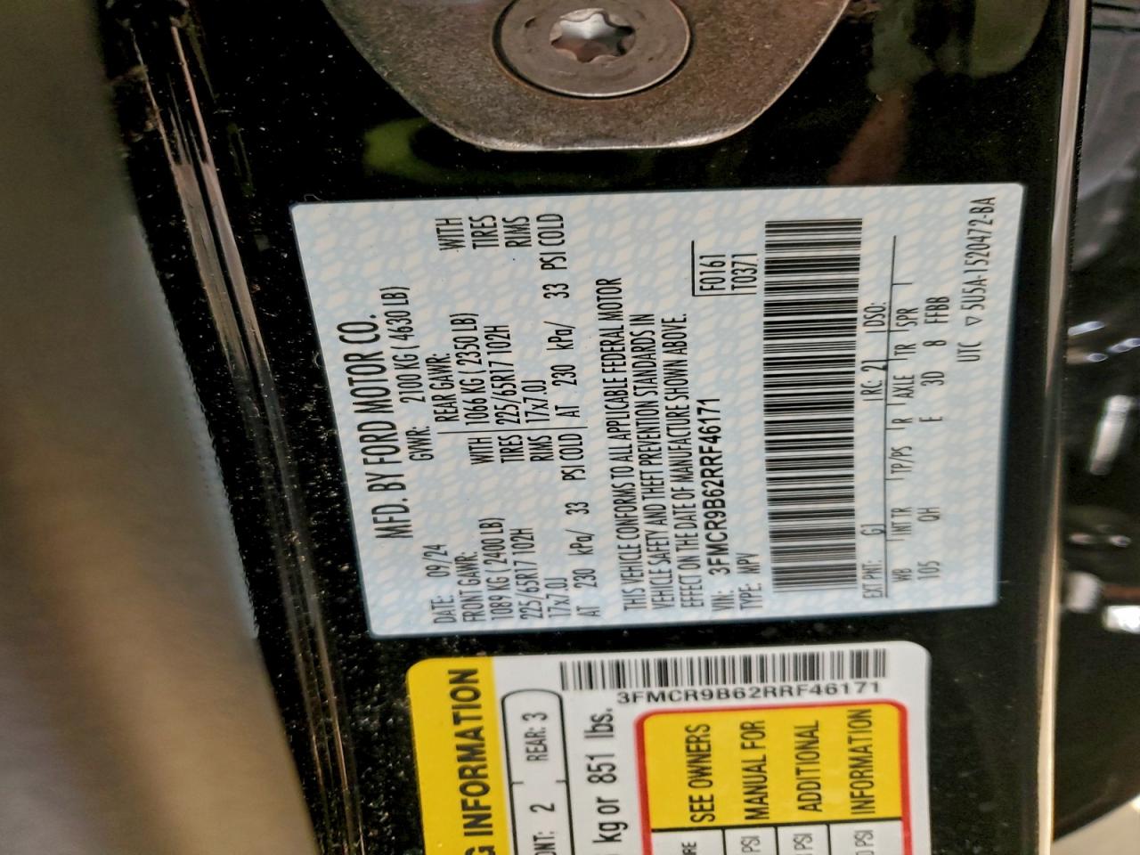 2024 Ford Bronco Sport Big Bend VIN: 3FMCR9B62RRF46171 Lot: 93619855