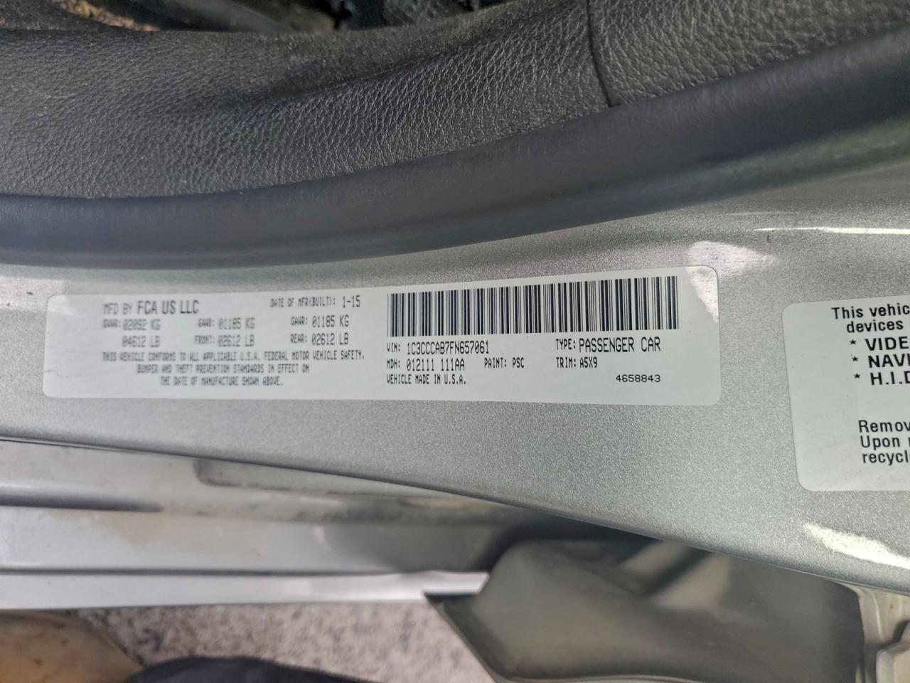 2015 Chrysler 200 Limited VIN: 1C3CCCAB7FN657061 Lot: 94072825