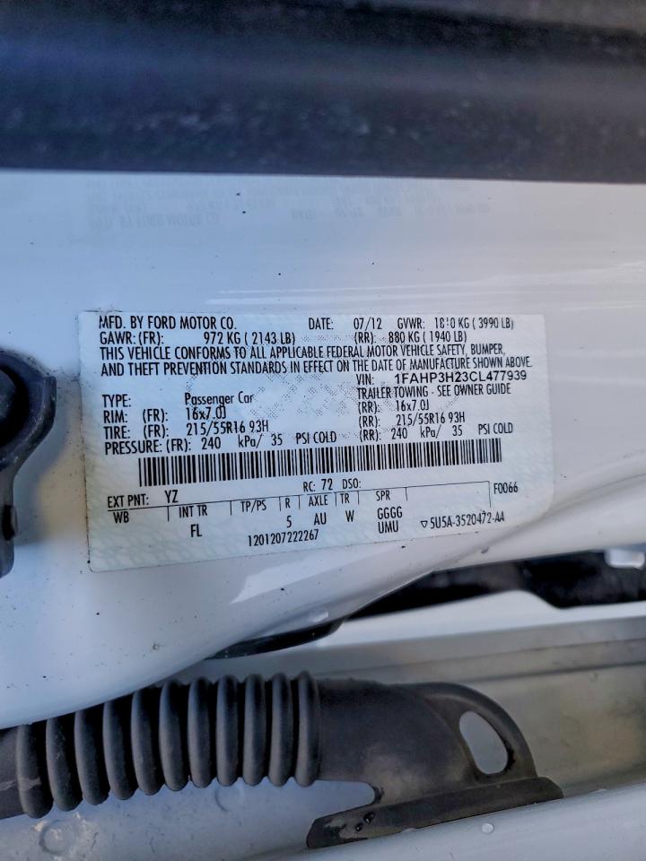 2012 Ford Focus Sel VIN: 1FAHP3H23CL477939 Lot: 94068895