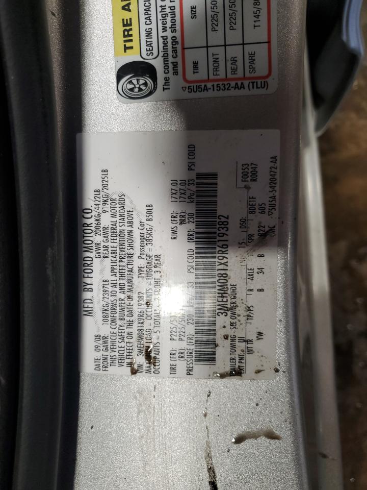 2009 Mercury Milan Premier VIN: 3MEHM081X9R619382 Lot: 91285105