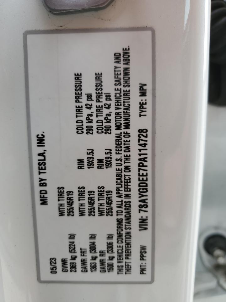 2023 Tesla Model Y VIN: 7SAYGDEE7PA114728 Lot: 90328035