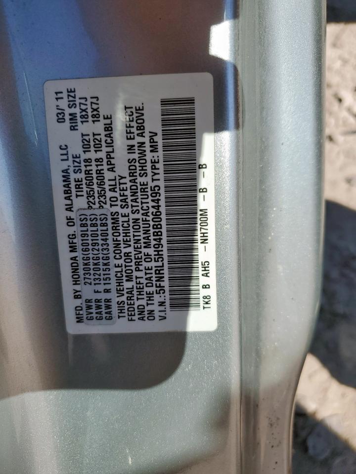 2011 Honda Odyssey Touring VIN: 5FNRL5H94BB064495 Lot: 91796595