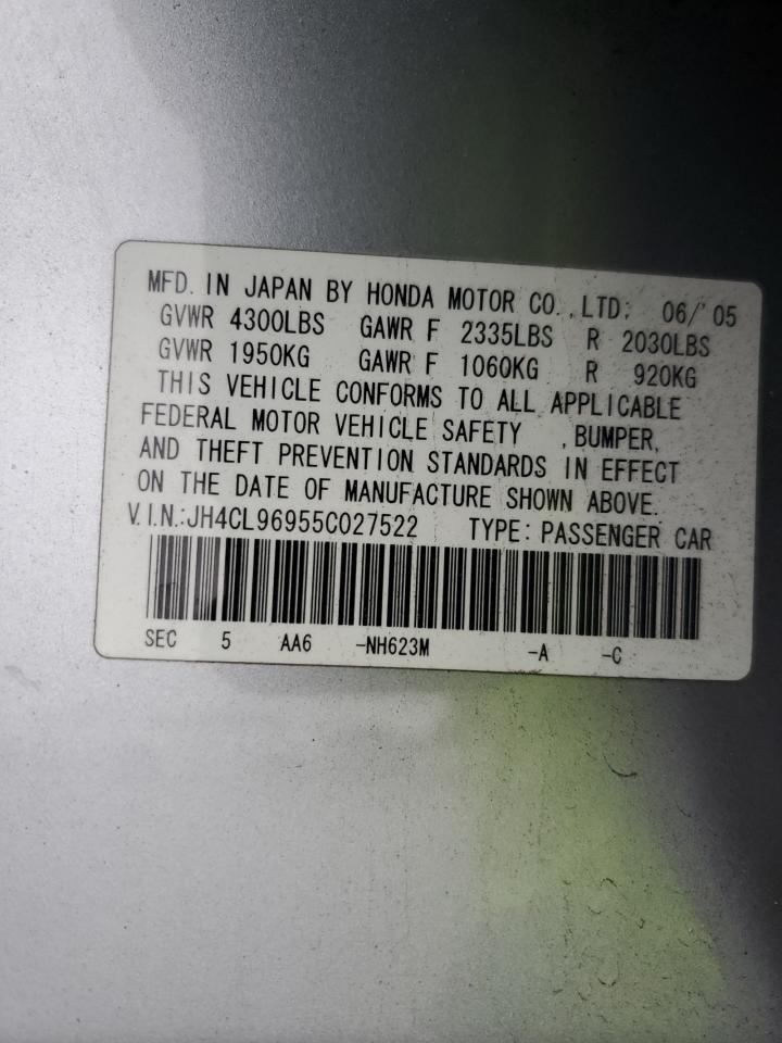 2005 Acura Tsx VIN: JH4CL96955C027522 Lot: 92041755