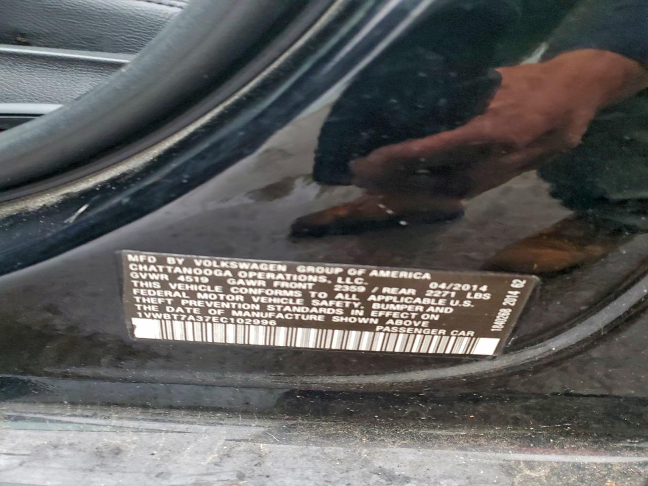 2014 Volkswagen Passat Se VIN: 1VWBT7A37EC102996 Lot: 94540165