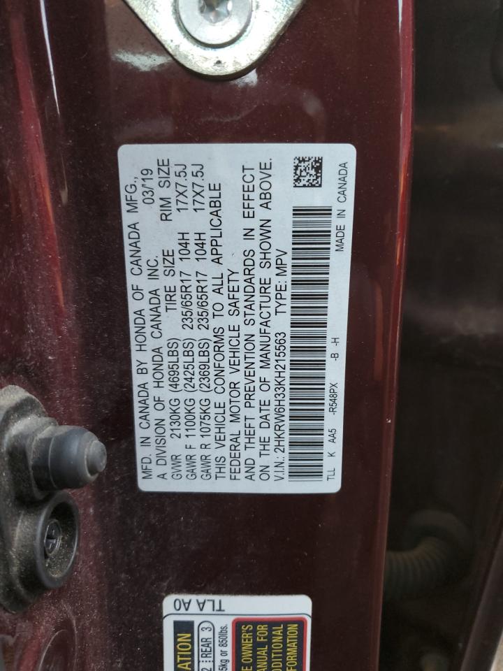 2019 Honda Cr-V Lx VIN: 2HKRW6H33KH215563 Lot: 92181755