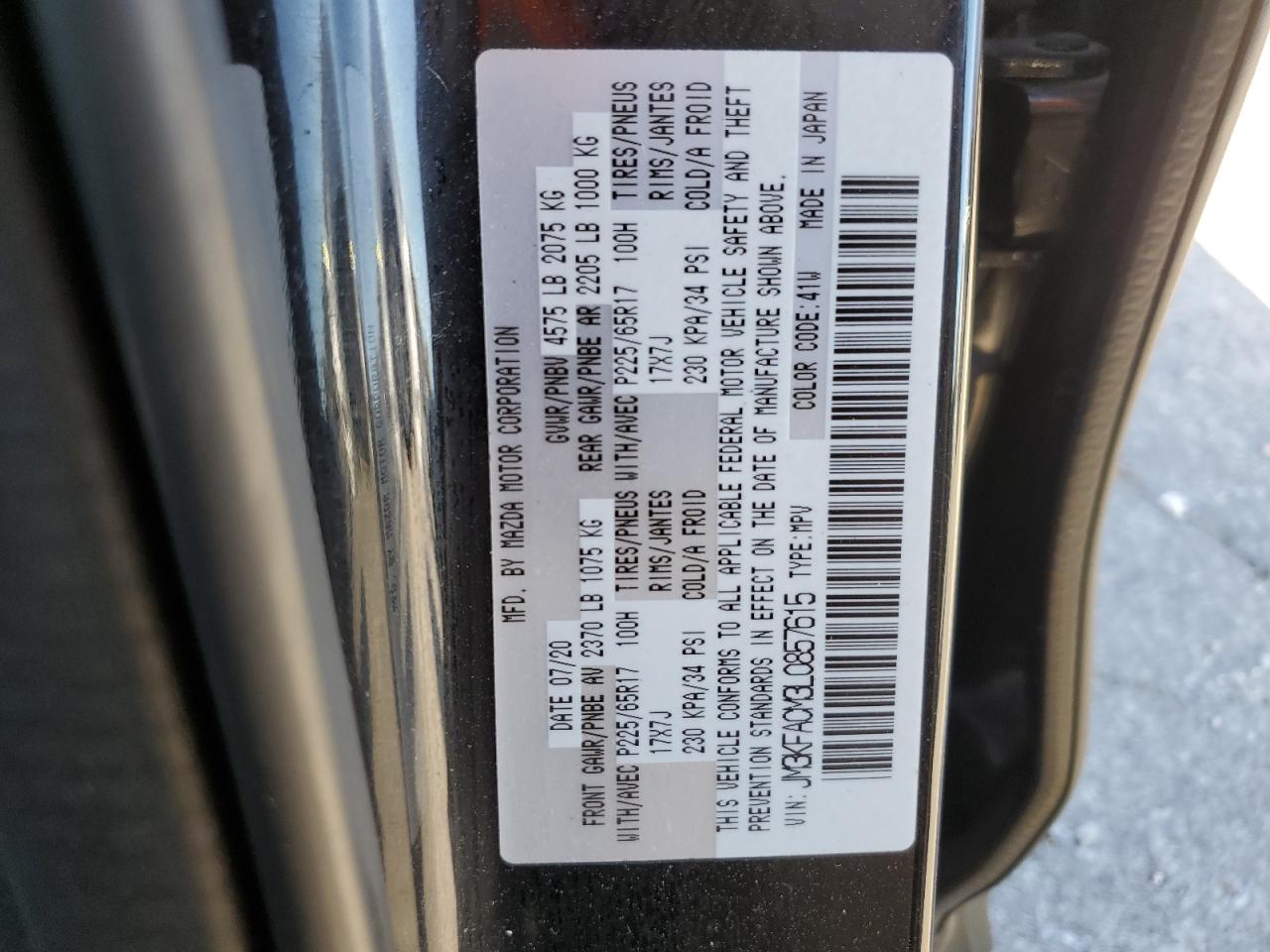 2020 Mazda Cx-5 Touring VIN: JM3KFACM3L0857615 Lot: 91641965