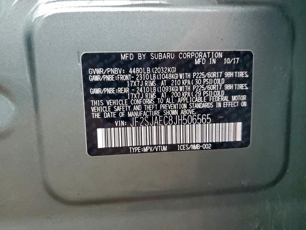 2018 Subaru Forester 2.5I Premium VIN: JF2SJAEC8JH506565 Lot: 94152505