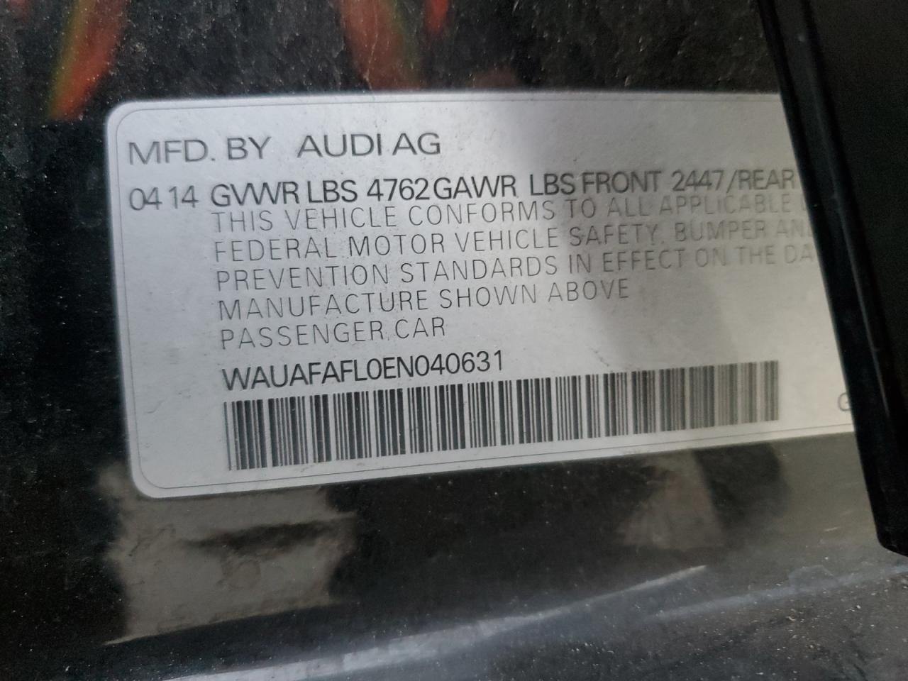 2014 Audi A4 Premium VIN: WAUAFAFL0EN040631 Lot: 91875705