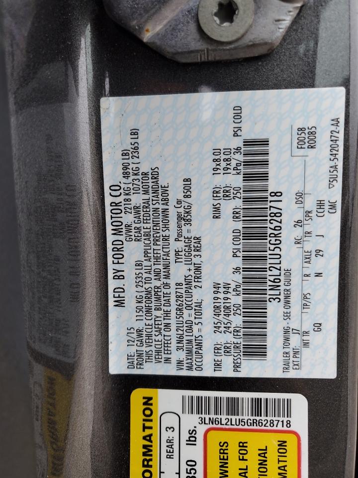 2016 Lincoln Mkz Hybrid VIN: 3LN6L2LU5GR628718 Lot: 93773125