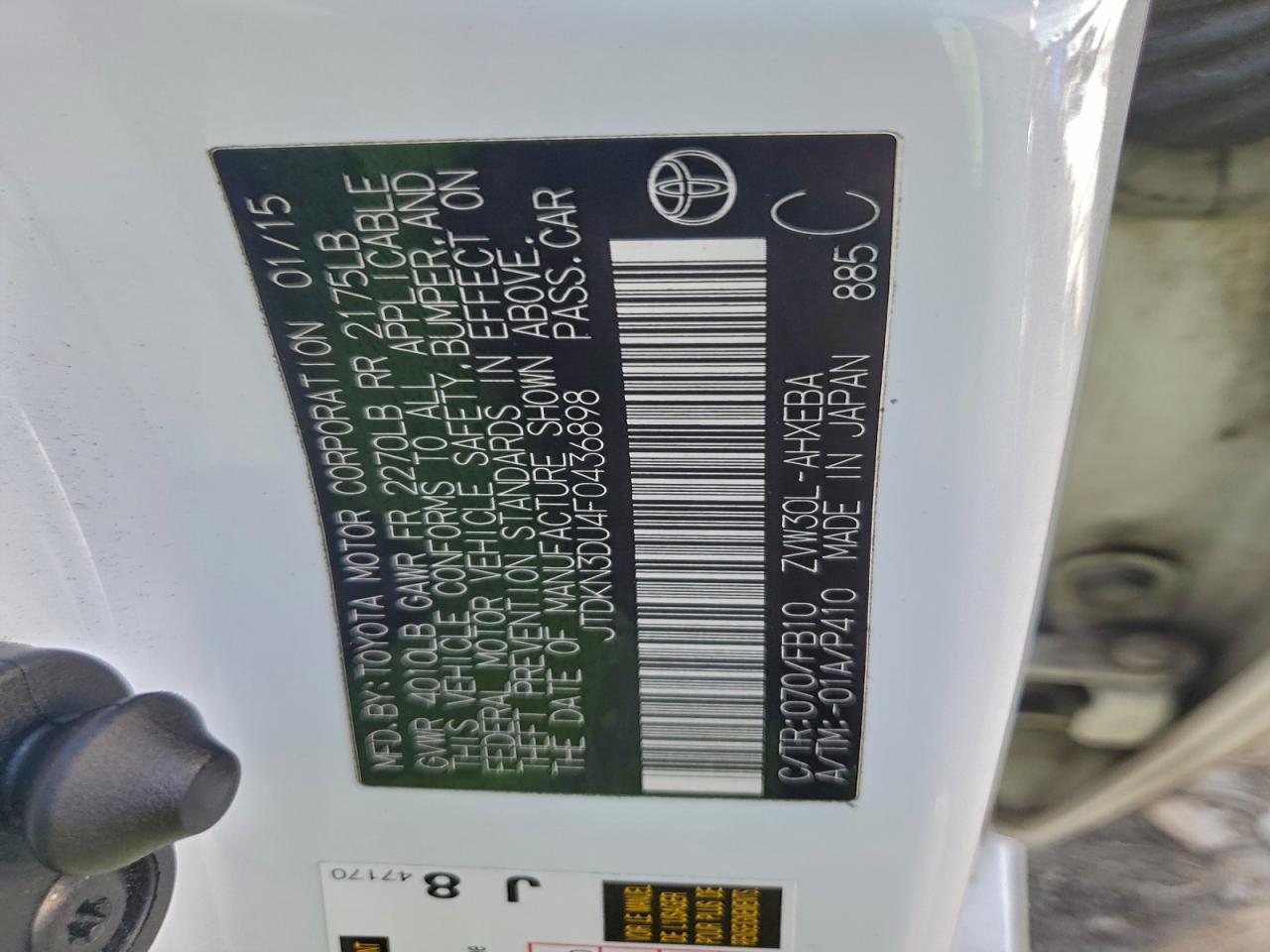 2015 Toyota Prius VIN: JTDKN3DU4F0436898 Lot: 94099205