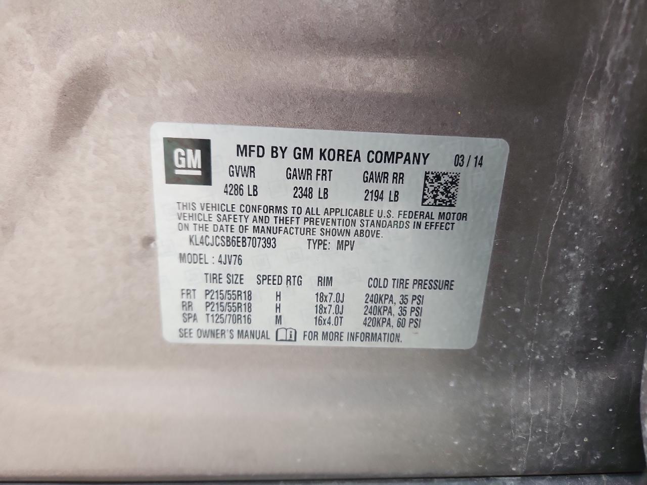 2014 Buick Encore VIN: KL4CJCSB6EB707393 Lot: 93269605