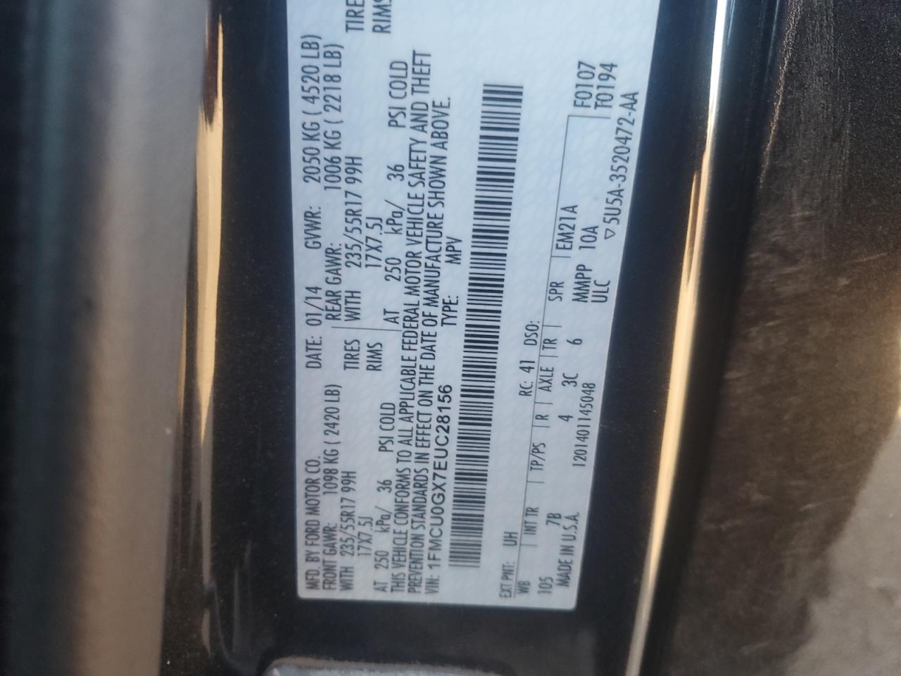 2014 Ford Escape Se VIN: 1FMCU0GX7EUC28156 Lot: 91356105