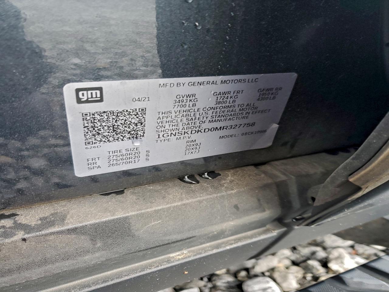 2021 Chevrolet Suburban K1500 Z71 VIN: 1GNSKDKD0MR327758 Lot: 94178835