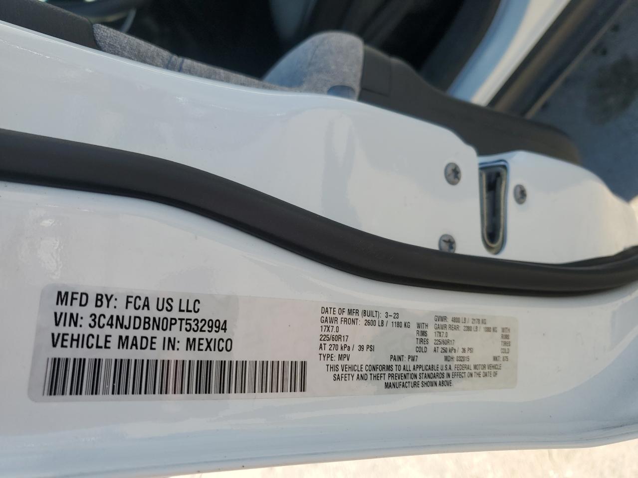 2023 Jeep Compass Latitude VIN: 3C4NJDBN0PT532994 Lot: 91096305