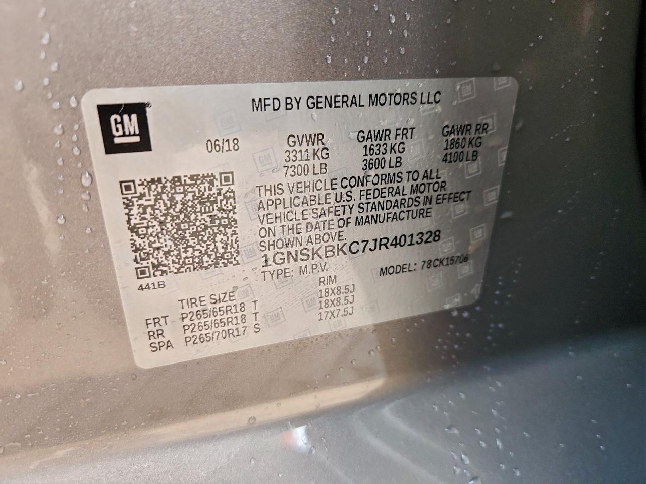 2018 Chevrolet Tahoe K1500 Lt VIN: 1GNSKBKC7JR401328 Lot: 82760705