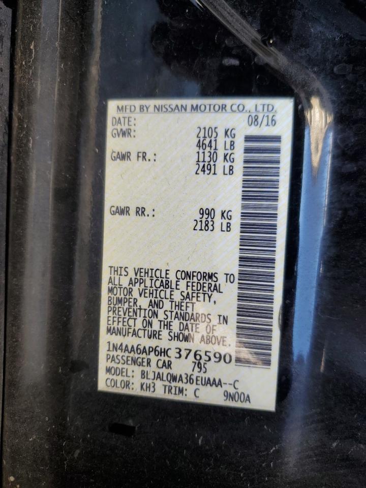 2017 Nissan Maxima 3.5S VIN: 1N4AA6AP6HC376590 Lot: 91267905