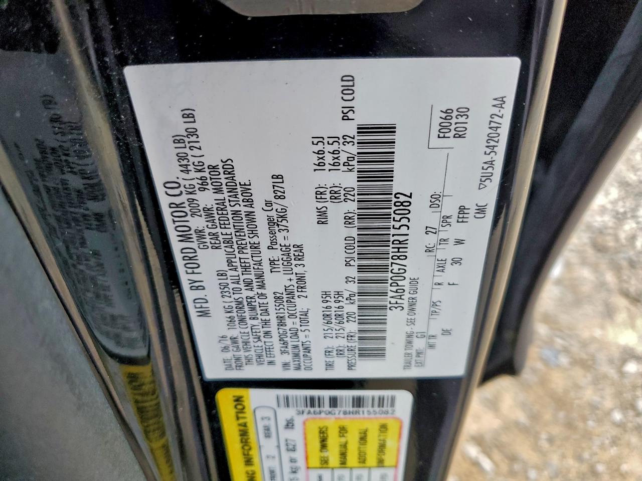 2017 Ford Fusion S VIN: 3FA6P0G78HR155082 Lot: 94276715