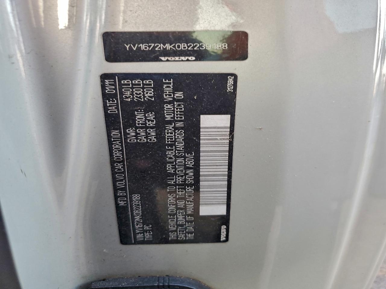 2011 Volvo C30 T5 VIN: YV1672MK0B2239188 Lot: 94183205