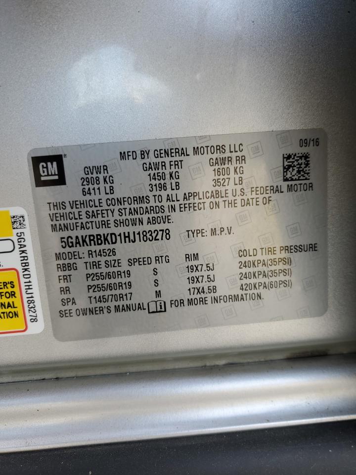 2017 Buick Enclave VIN: 5GAKRBKD1HJ183278 Lot: 91221615