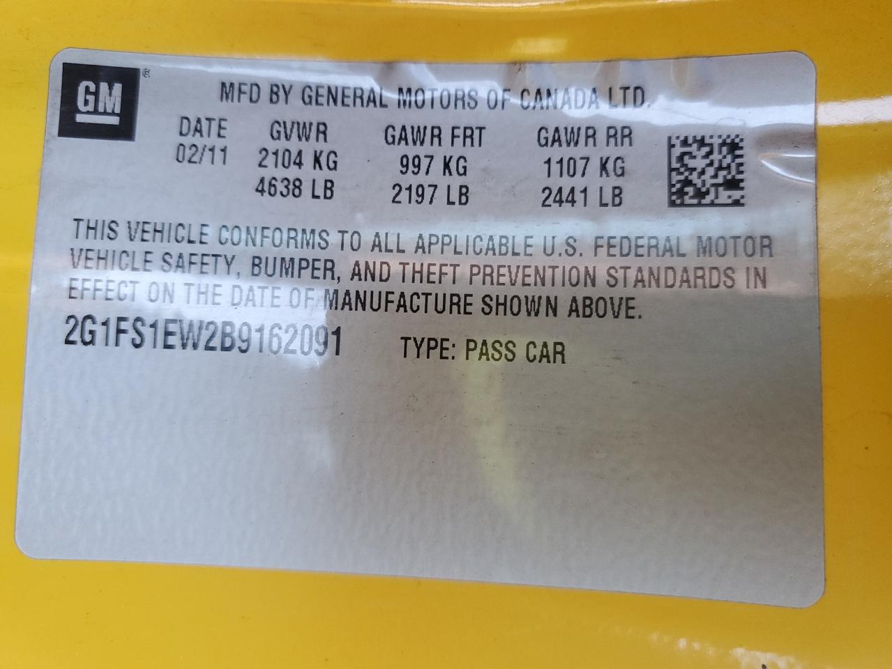 2011 Chevrolet Camaro Ss VIN: 2G1FS1EW2B9162091 Lot: 93379795