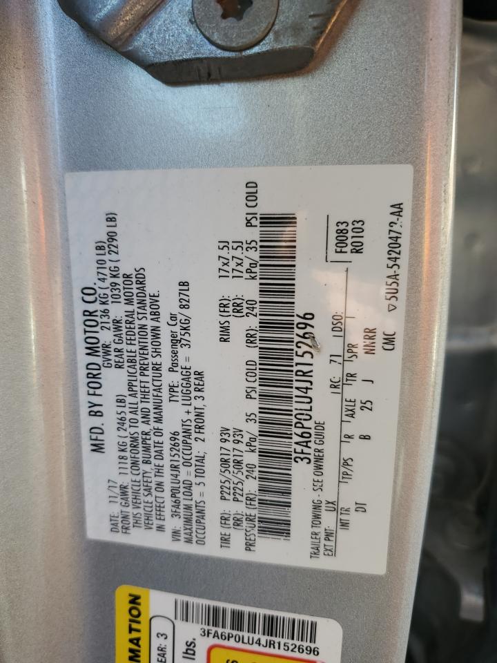 2018 Ford Fusion Se Hybrid VIN: 3FA6P0LU4JR152696 Lot: 91077905