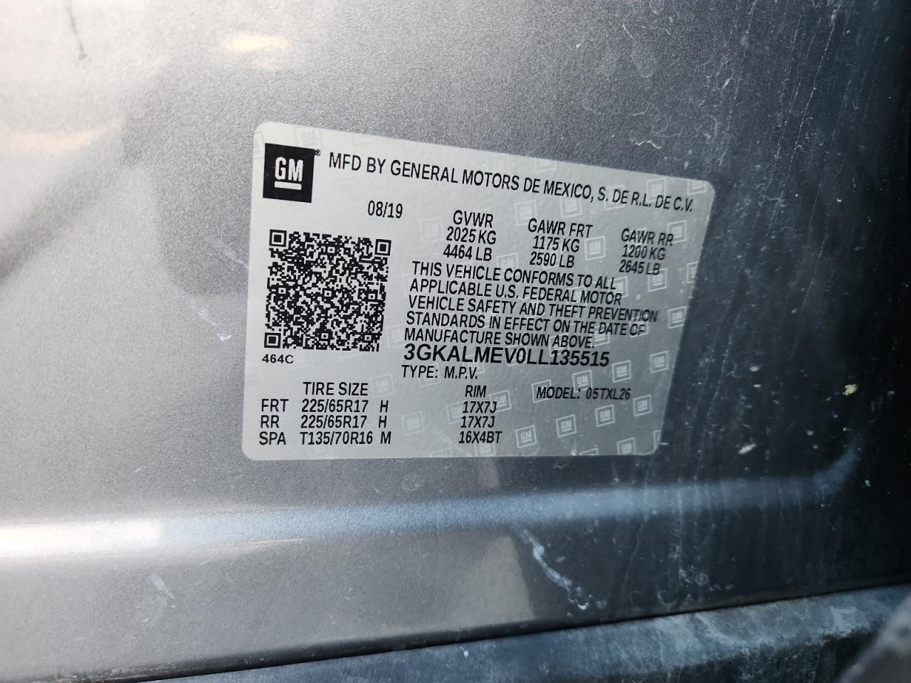 2020 GMC Terrain Sle VIN: 3GKALMEV0LL135515 Lot: 91696105