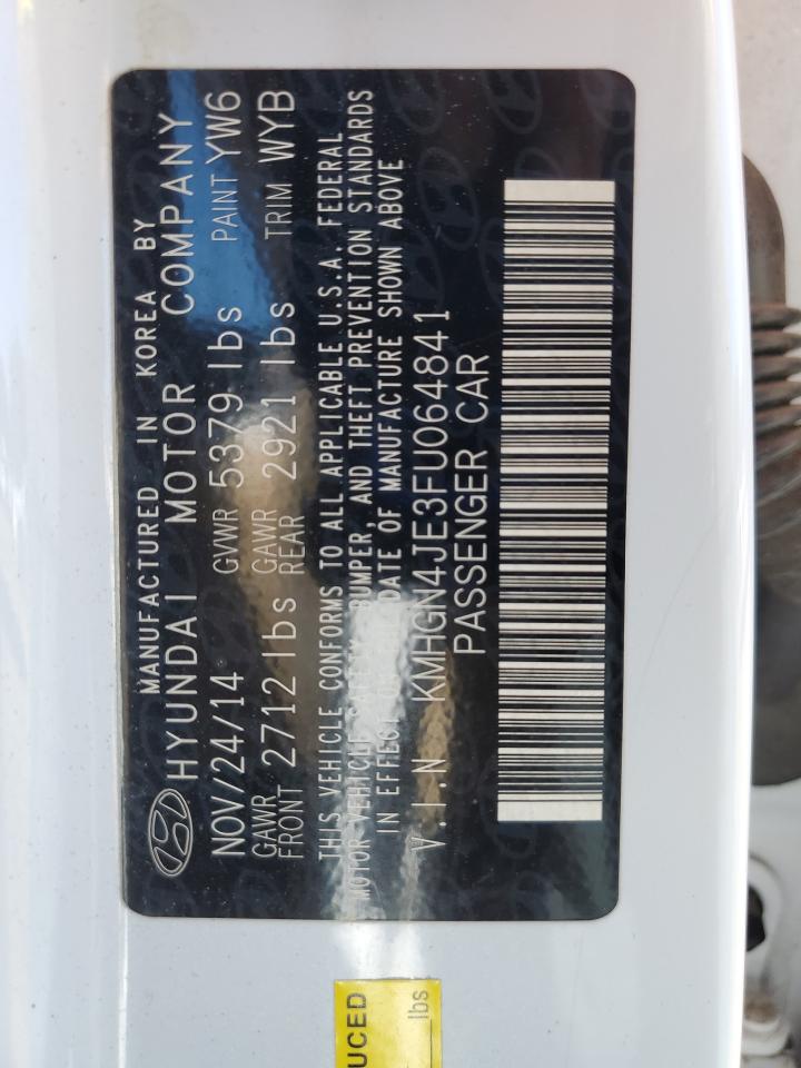 2015 Hyundai Genesis 3.8L VIN: KMHGN4JE3FU064841 Lot: 92710145