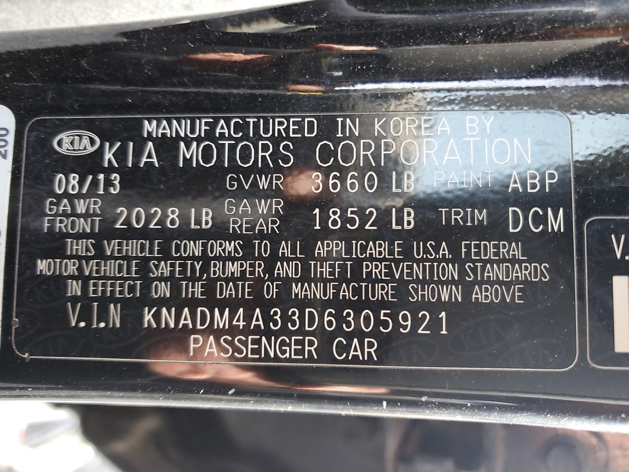 2013 Kia Rio Lx VIN: KNADM4A33D6305921 Lot: 91517275