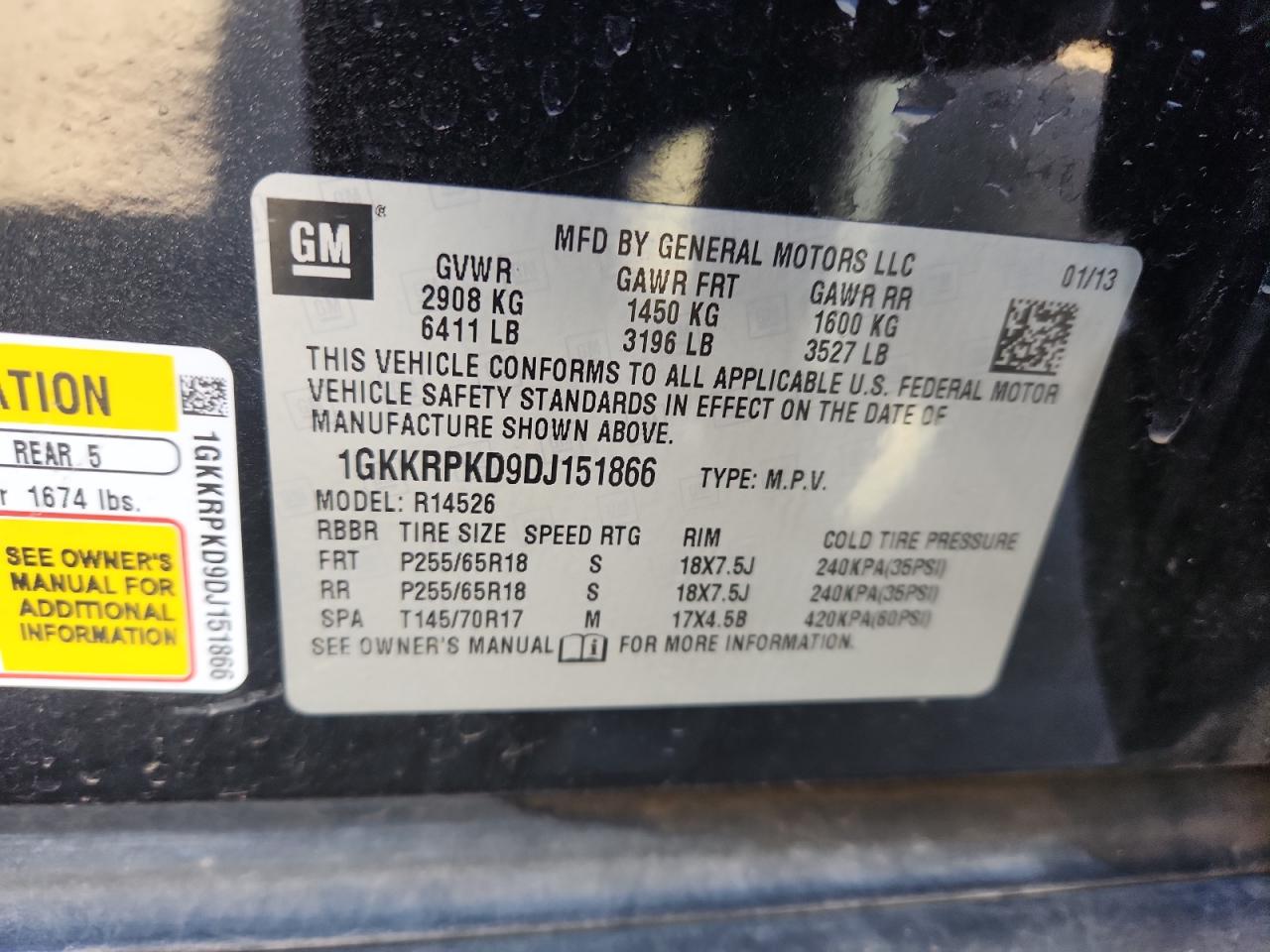 2013 GMC Acadia Sle VIN: 1GKKRPKD9DJ151866 Lot: 91807755