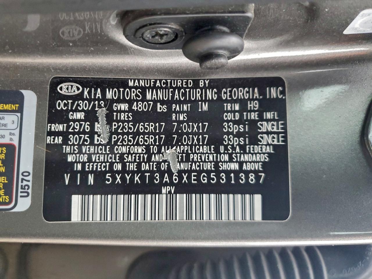 2014 Kia Sorento Lx VIN: 5XYKT3A6XEG531387 Lot: 94455935