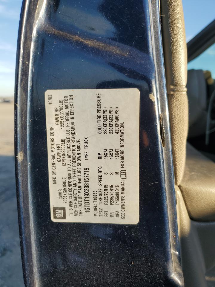 2003 GMC Sonoma VIN: 1GTDT19X338157719 Lot: 91282715