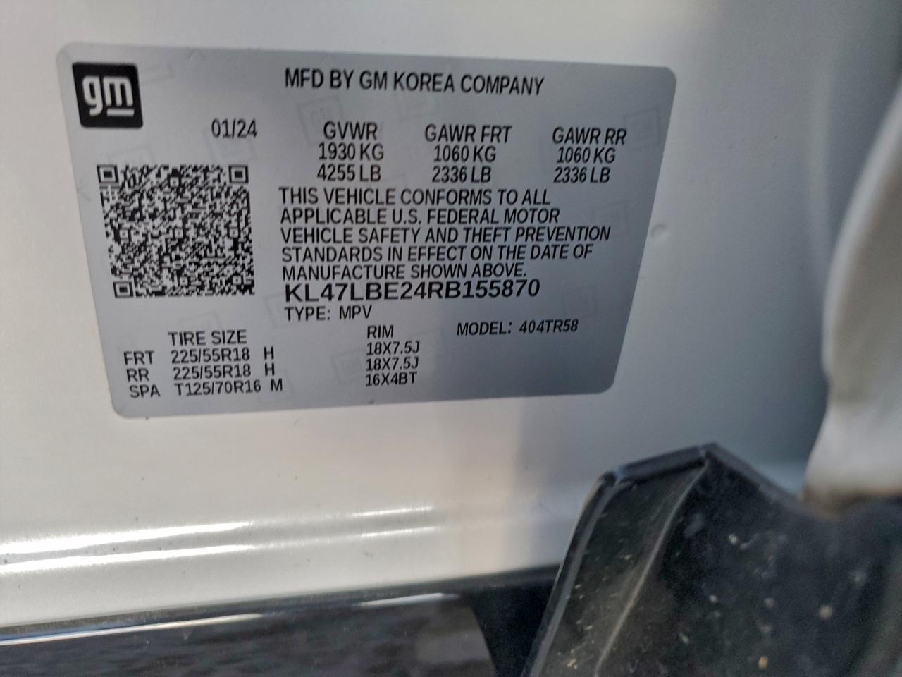 2024 Buick Envista Sport Touring VIN: KL47LBE24RB155870 Lot: 93536155