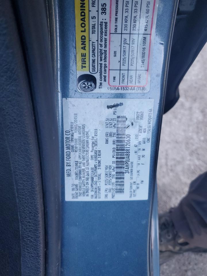 2011 Ford Fusion Sel VIN: 3FAHP0JA8BR120630 Lot: 91488265