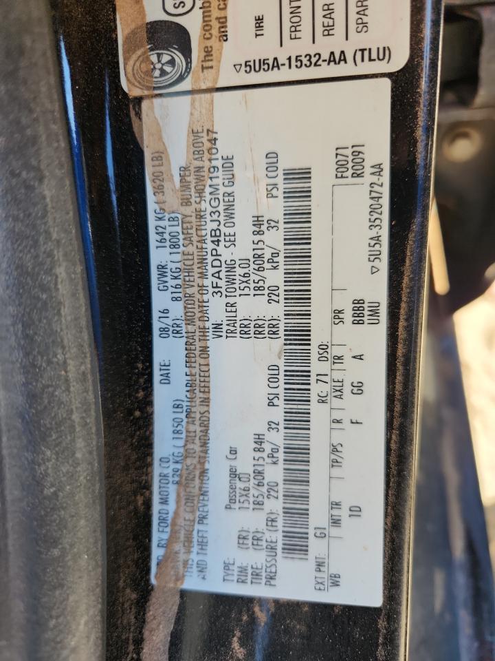 2016 Ford Fiesta Se VIN: 3FADP4BJ3GM191047 Lot: 91354015