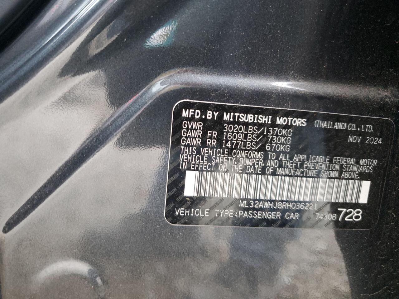 2024 Mitsubishi Mirage Se VIN: ML32AWHJ8RH036221 Lot: 91677465