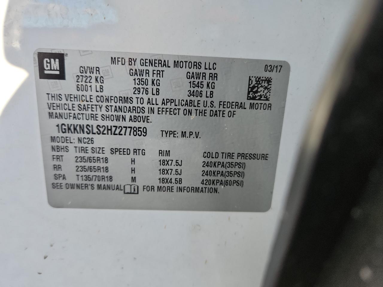 2017 GMC Acadia Sle VIN: 1GKKNSLS2HZ277859 Lot: 91578645