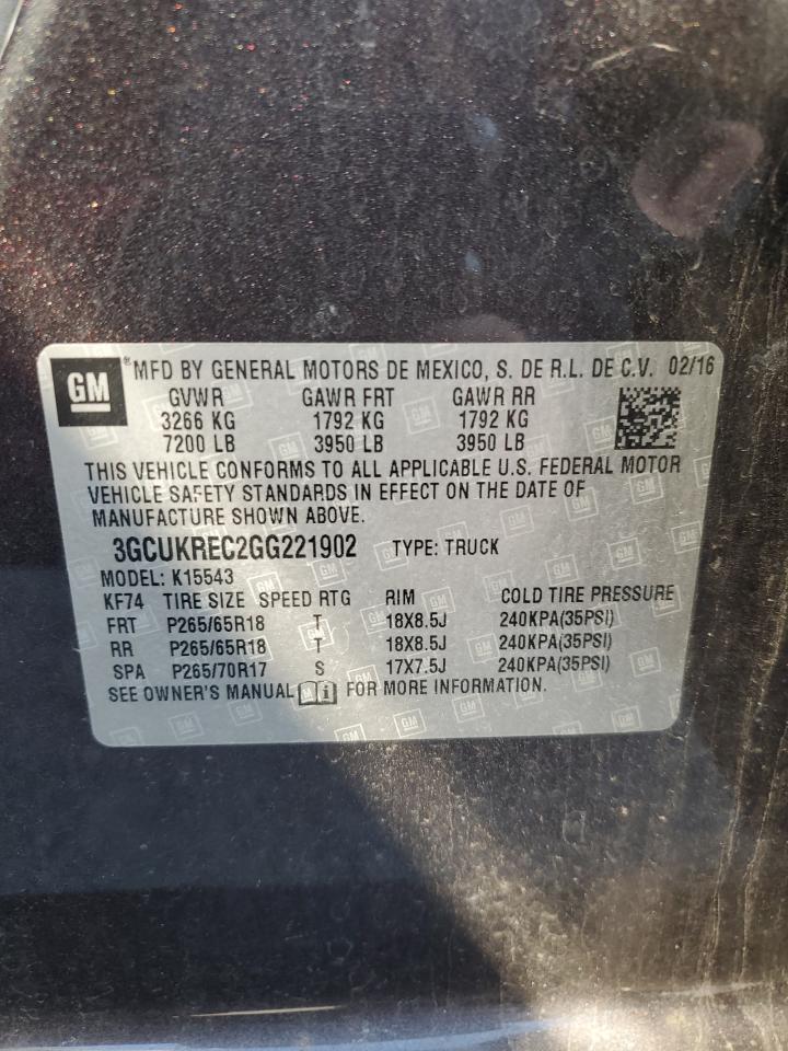 2016 Chevrolet Silverado K1500 Lt VIN: 3GCUKREC2GG221902 Lot: 92029145