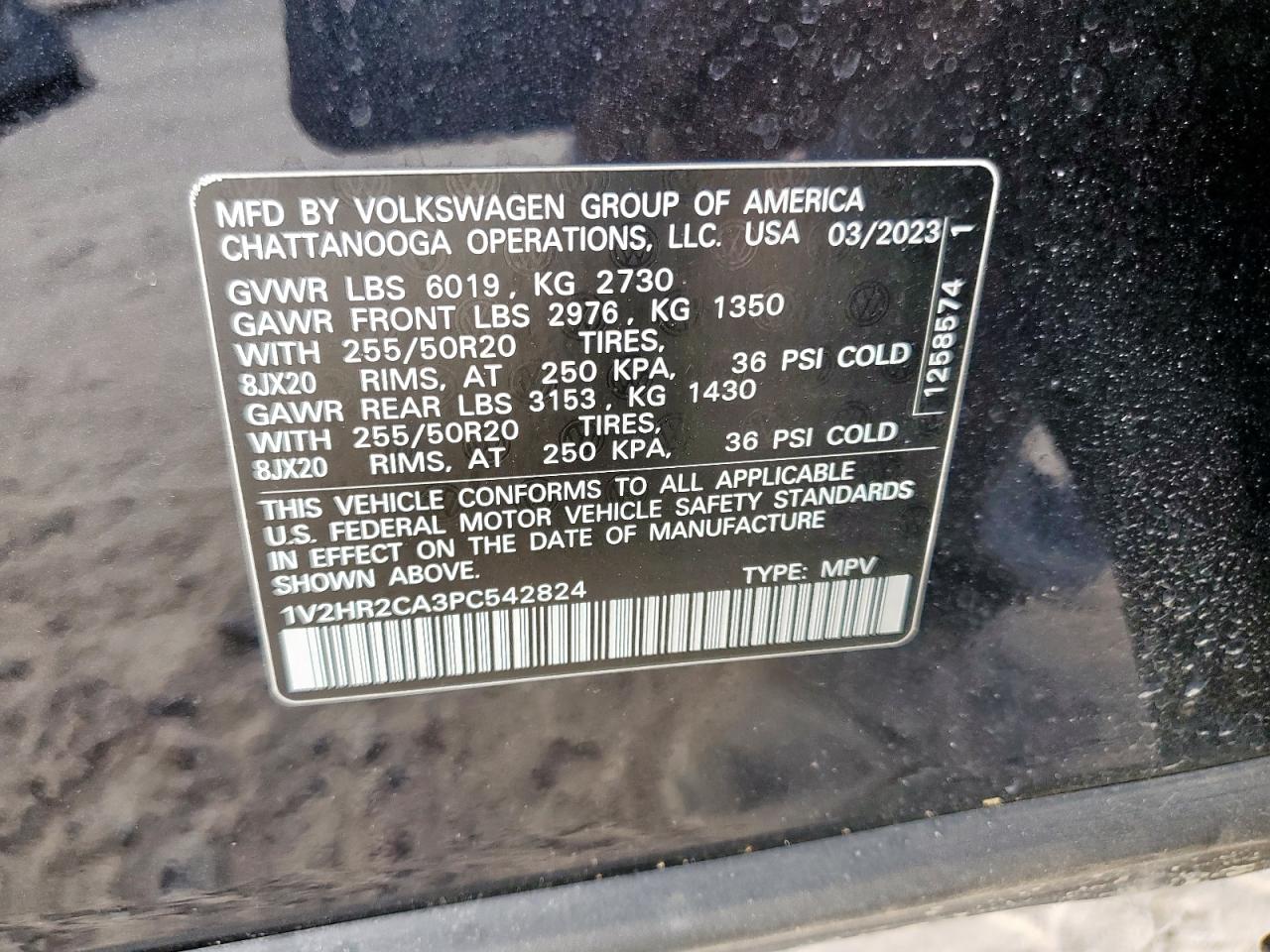2023 Volkswagen Atlas Se VIN: 1V2HR2CA3PC542824 Lot: 92921635