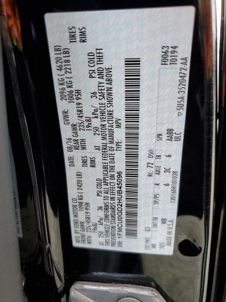 2017 Ford Escape Se VIN: 1FMCU0GD2HUB45096 Lot: 92280735