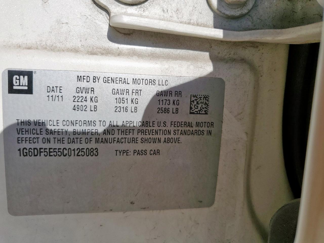 2012 Cadillac Cts Luxury Collection VIN: 1G6DF5E55C0125083 Lot: 90756675