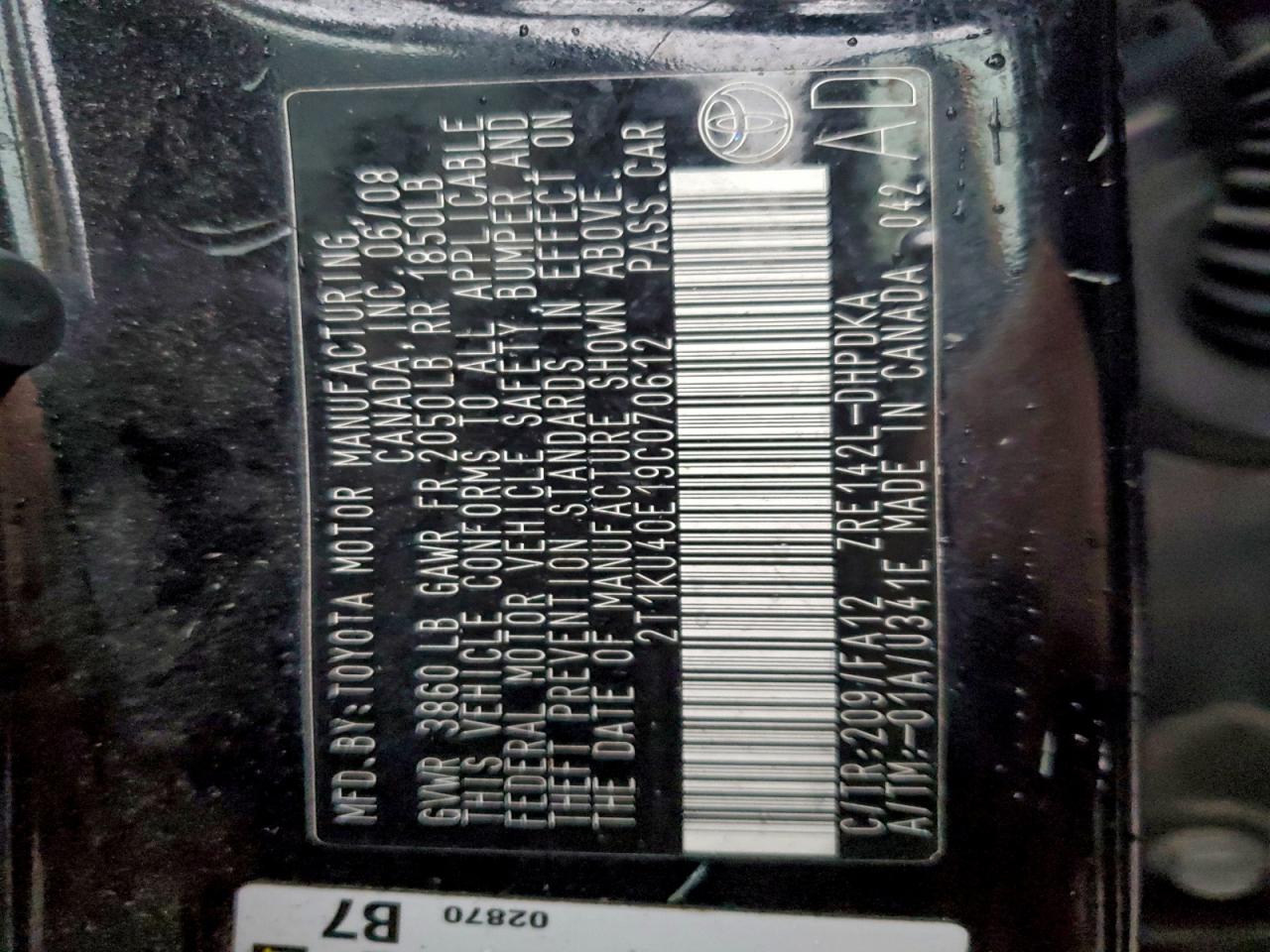 2009 Toyota Corolla Matrix VIN: 2T1KU40E19C070612 Lot: 94156555