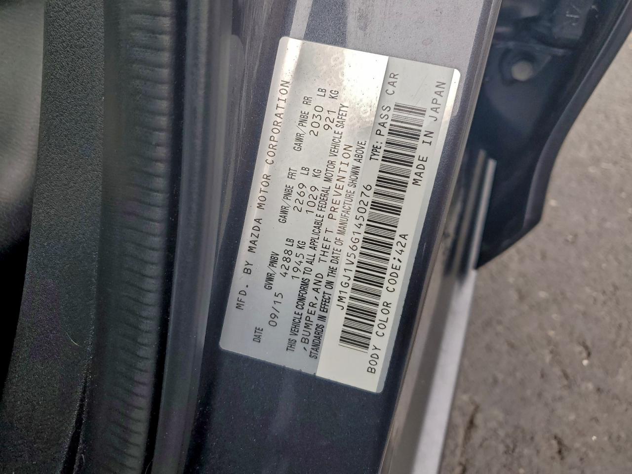 2016 Mazda 6 Touring VIN: JM1GJ1V56G1450276 Lot: 93932845