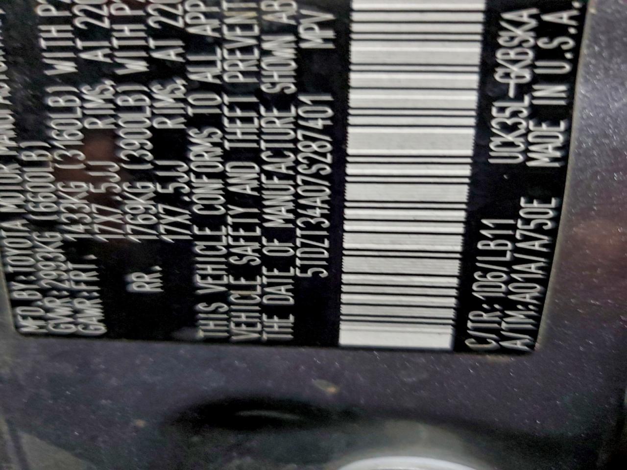 2007 Toyota Sequoia Sr5 VIN: 5TDZT34A07S287401 Lot: 94384435