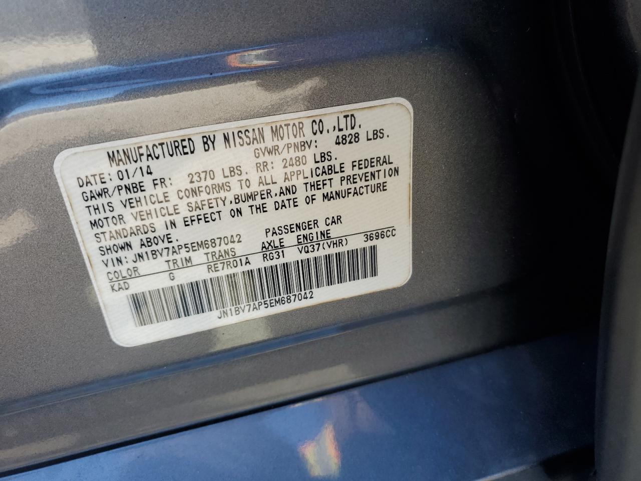 2014 Infiniti Q50 Base VIN: JN1BV7AP5EM687042 Lot: 92594545