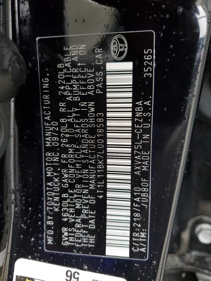 2020 Toyota Camry Le VIN: 4T1L11BK7LU018583 Lot: 93391405