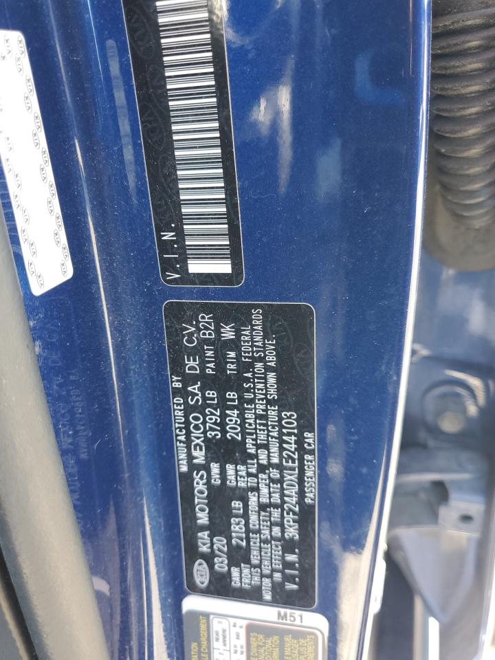 2020 Kia Forte Fe VIN: 3KPF24ADXLE244103 Lot: 92405915
