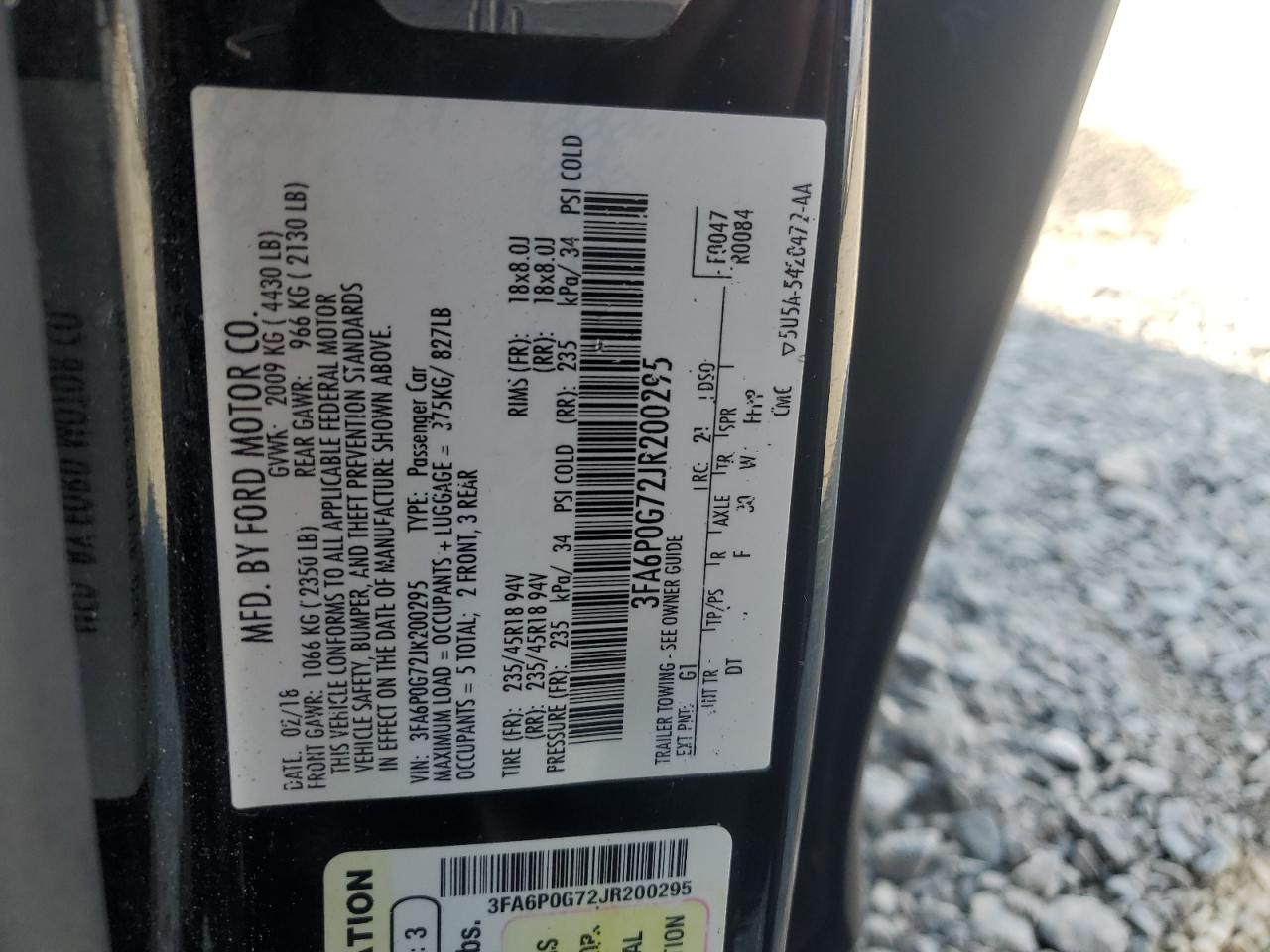 2018 Ford Fusion S VIN: 3FA6P0G72JR200295 Lot: 93458265